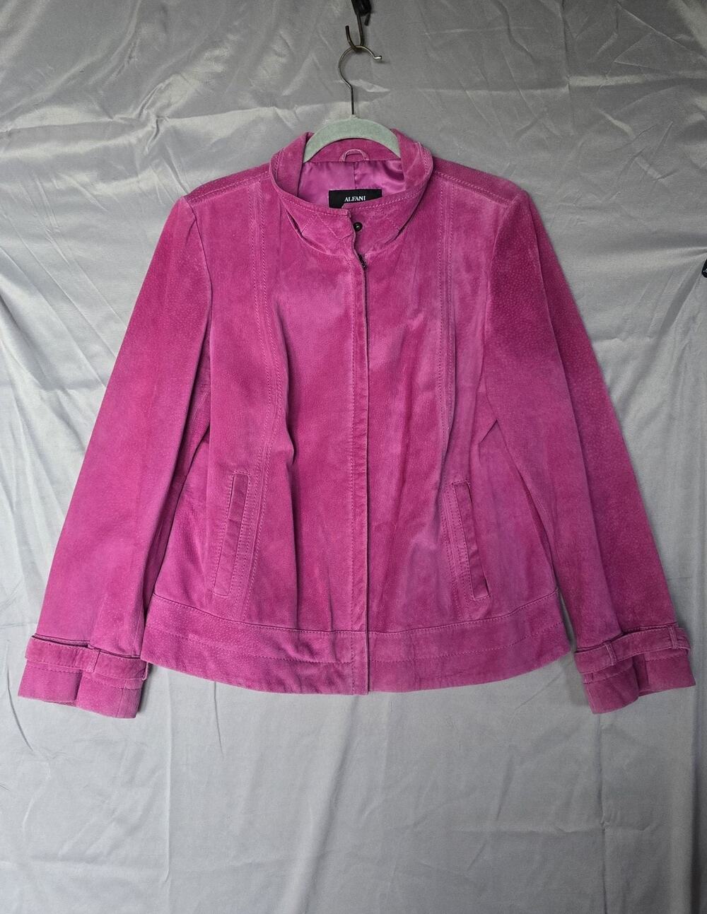 Alfani Jacket Womens Large Pink Suede Full Zip Buckle Cuff Pockets Lined